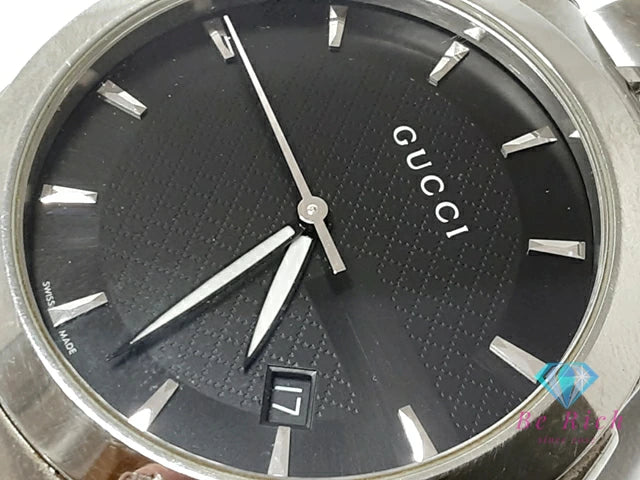 グッチ GUCCI Gタイムレス メンズ 腕時計 デイト 126.4 黒 ブラック シルバー SS ブレス アナログ クォーツ QZ ウォッチ G-TIMELESS 【中古】【送料無料】 bt3373