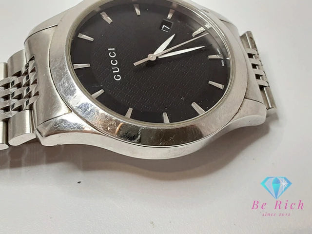 グッチ GUCCI Gタイムレス メンズ 腕時計 デイト 126.4 黒 ブラック シルバー SS ブレス アナログ クォーツ QZ ウォッチ G-TIMELESS 【中古】【送料無料】 bt3373