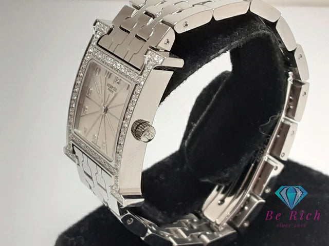 エルメス HERMES Hウォッチ ダイヤ ベゼル レディース 腕時計 HH1.230.271 アイボリー シルバー SS ブレス ロゴ アナログ クォーツ QZ ウォッチ  【中古】【送料無料】 bt3380