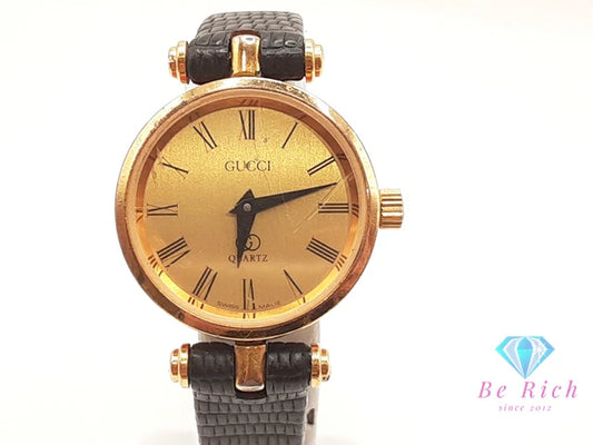 グッチ GUCCI レディース 腕時計 シェリー ウェブ ゴールド 黒 ブラック SS レザー アナログ クォーツ QZ ヴィンテージ アンティーク オールド  【中古】  bt3384