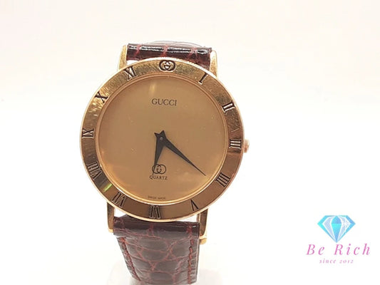 グッチ GUCCI メンズ 腕時計 3001M ゴールド ブラウン 茶 SS レザー ブレス アナログ クォーツ QZ ウォッチ オールド ヴィンテージ アンティーク 【中古】【送料無料】 bt3388