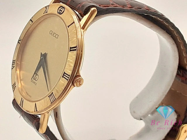 グッチ GUCCI メンズ 腕時計 3001M ゴールド ブラウン 茶 SS レザー ブレス アナログ クォーツ QZ ウォッチ オールド ヴィンテージ アンティーク 【中古】【送料無料】 bt3388