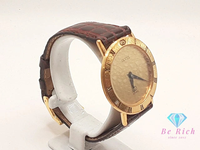 グッチ GUCCI メンズ 腕時計 3001M ゴールド ブラウン 茶 SS レザー ブレス アナログ クォーツ QZ ウォッチ オールド ヴィンテージ アンティーク 【中古】【送料無料】 bt3388