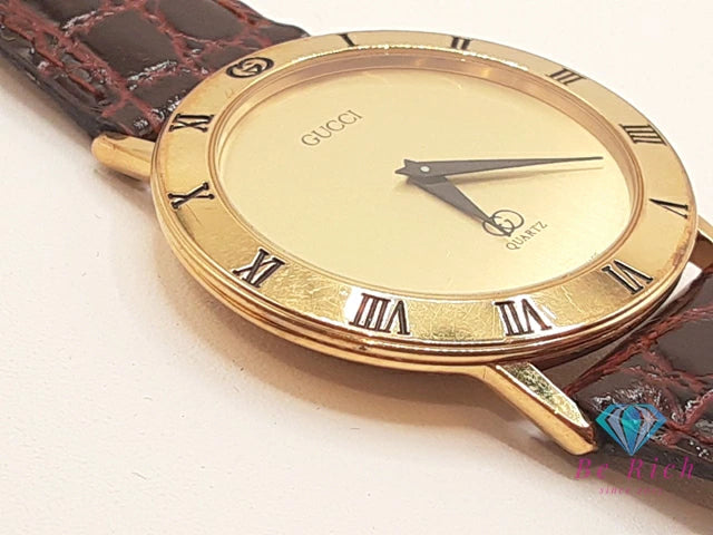グッチ GUCCI メンズ 腕時計 3001M ゴールド ブラウン 茶 SS レザー ブレス アナログ クォーツ QZ ウォッチ オールド ヴィンテージ アンティーク 【中古】【送料無料】 bt3388