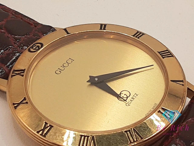 グッチ GUCCI メンズ 腕時計 3001M ゴールド ブラウン 茶 SS レザー ブレス アナログ クォーツ QZ ウォッチ オールド ヴィンテージ アンティーク 【中古】【送料無料】 bt3388