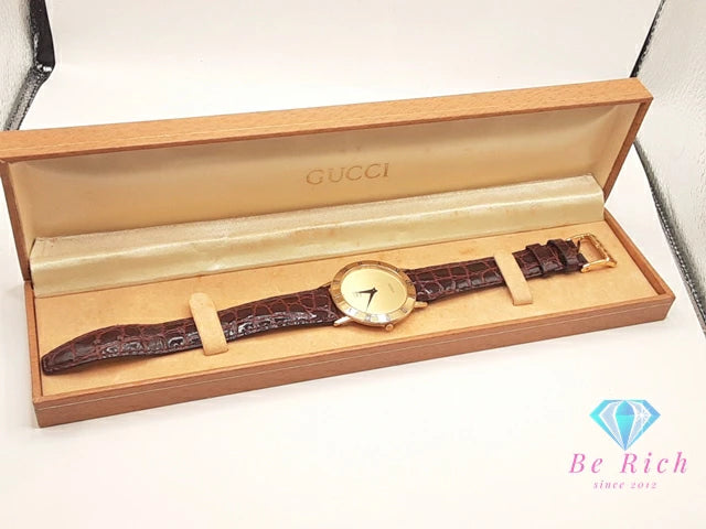 グッチ GUCCI メンズ 腕時計 3001M ゴールド ブラウン 茶 SS レザー ブレス アナログ クォーツ QZ ウォッチ オールド ヴィンテージ アンティーク 【中古】【送料無料】 bt3388