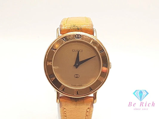 グッチ GUCCI レディース 腕時計 3000L ゴールド イエロー 黄 SS GP レザー ブレス アナログ クォーツ QZ ウォッチ ヴィンテージ アンティーク オールド  【中古】【送料無料】 bt3389