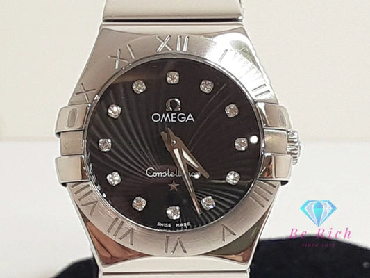 外装 仕上げ済 オメガ OMEGA コンステレーション 12P ダイヤ レディース 腕時計 123.10.27.60.51.002 黒 ブラック シルバー SS ブレス アナログ クォーツ QZ ウォッチ Constellation  【中古】【送料無料】 bt3391