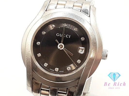 グッチ GUCCI レディース 腕時計 デイト 5500L 11P ダイヤ ラウンド 黒 ブラック シルバー SS ブレス アナログ クォーツ QZ ウォッチ 【中古】【送料無料】 bt3397