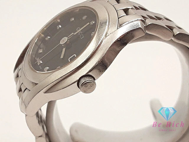 グッチ GUCCI レディース 腕時計 デイト 5500L 11P ダイヤ ラウンド 黒 ブラック シルバー SS ブレス アナログ クォーツ QZ ウォッチ 【中古】【送料無料】 bt3397