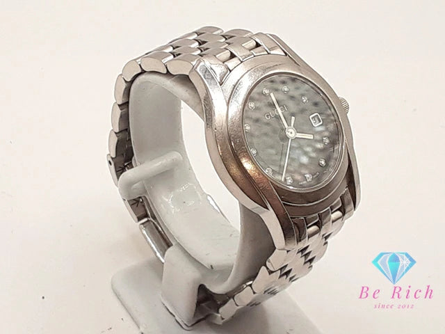 グッチ GUCCI レディース 腕時計 デイト 5500L 11P ダイヤ ラウンド 黒 ブラック シルバー SS ブレス アナログ クォーツ QZ ウォッチ 【中古】【送料無料】 bt3397