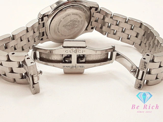 グッチ GUCCI レディース 腕時計 デイト 5500L 11P ダイヤ ラウンド 黒 ブラック シルバー SS ブレス アナログ クォーツ QZ ウォッチ 【中古】【送料無料】 bt3397