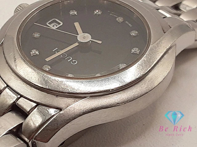 グッチ GUCCI レディース 腕時計 デイト 5500L 11P ダイヤ ラウンド 黒 ブラック シルバー SS ブレス アナログ クォーツ QZ ウォッチ 【中古】【送料無料】 bt3397