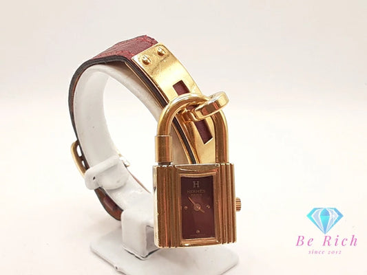 エルメス HERMES Kelly ケリー ウォッチ レディース 腕時計 KE1.201 赤 レッド ゴールド SS GP レザー ブレス ロゴ アナログ クォーツ QZ ウォッチ 【中古】【送料無料】 bt3400