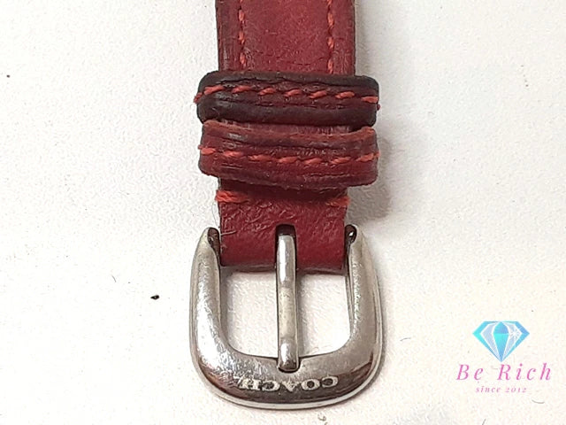コーチ COACH ペリー レディース 腕時計 W024 白 ホワイト 赤 レッド シルバー レザー ブレス アナログ クォーツ QZ ウォッチ ロゴ  【中古】【送料無料】 bt3403