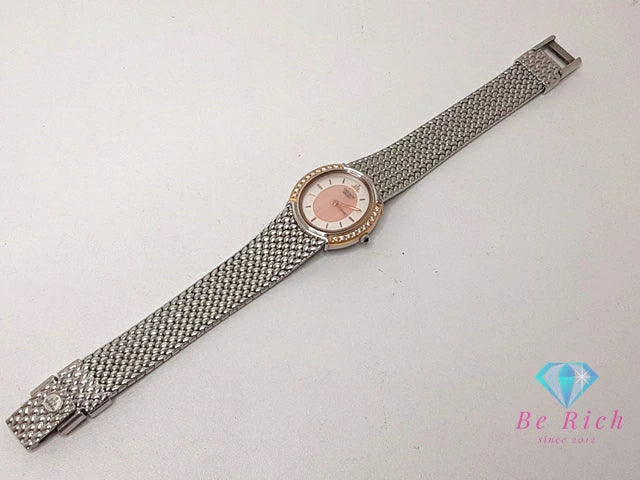 セイコー クレドール SEIKO CREDOR K18 YG ダイヤ ベゼル レディース 腕時計 5A70-3000 白 ホワイト ピンク シルバー SS ブレス クォーツ QZ アナログ ウォッチ  【中古】【送料無料】 bt3404