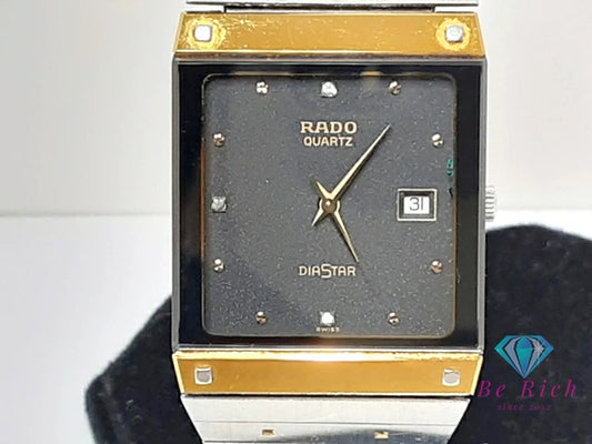 ラドー RADO ダイアスター メンズ 腕時計 デイト 129.0155.3 スクエア 黒 ブラック SS ブレス アナログ クォーツ QZ ウォッチ DIASTAR ダイヤスター  【中古】【送料無料】 bt3413