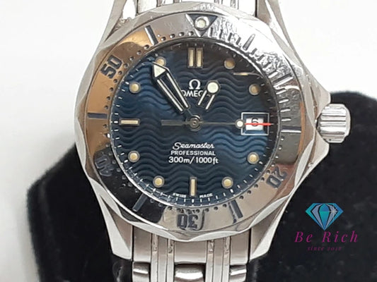 オメガ OMEGA シーマスター 300 レディース 腕時計 デイト 2582.80 紺 ネイビー ブルー シルバー SS ブレス アナログ クオーツ QZ ウォッチ Seamaster 【中古】【送料無料】 bt3414