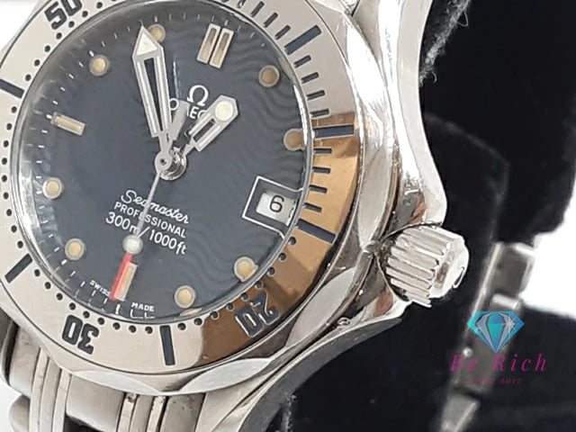 オメガ OMEGA シーマスター 300 レディース 腕時計 デイト 2582.80 紺 ネイビー ブルー シルバー SS ブレス アナログ クオーツ QZ ウォッチ Seamaster 【中古】【送料無料】 bt3414
