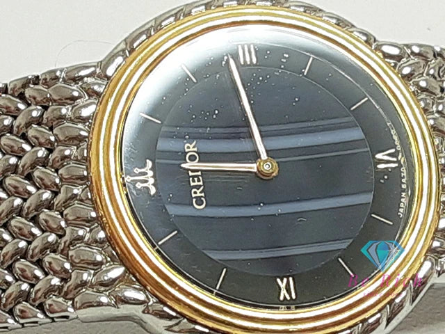 セイコー クレドール SEIKO CREDOR K18KT ベゼル ブルー メノウ ダイヤル レディース 腕時計 5A70-0260 黒 ブラック シルバー SS ブレス クォーツ QZ アナログ ウォッチ 18金 YG 服部 HATTORI  【中古】【送料無料】 bt3422