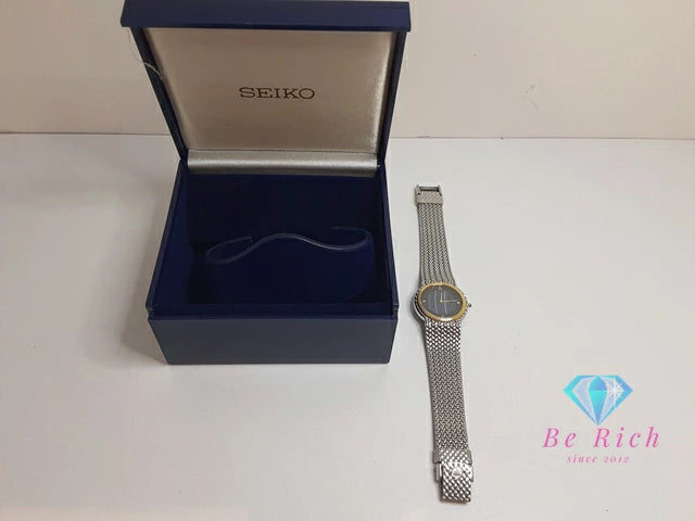 セイコー クレドール SEIKO CREDOR K18KT ベゼル ブルー メノウ ダイヤル レディース 腕時計 5A70-0260 黒 ブラック シルバー SS ブレス クォーツ QZ アナログ ウォッチ 18金 YG 服部 HATTORI  【中古】【送料無料】 bt3422
