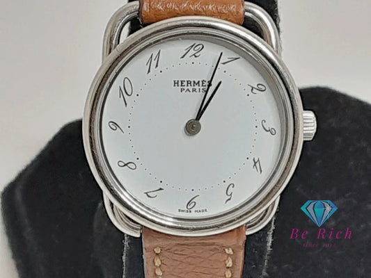 エルメス HERMES アルソー AR3.210 レディース 腕時計 白 ホワイト 茶 ブラウン SS レザー ブレス ロゴ アナログ クォーツ QZ ウォッチ Arceau   【中古】【送料無料】 bt3425