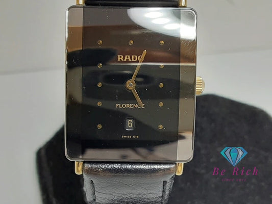 ラドー RADO フローレンス デイト 腕時計 160.3605.2N スクエア 黒 ブラック SS GP レザー ブレス アナログ クォーツ ウォッチ ボーイズ ユニセックス メンズ レディース FLORENCE 【中古】【送料無料】 bt3429