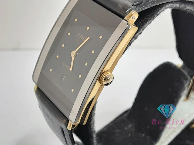 ラドー RADO フローレンス デイト 腕時計 160.3605.2N スクエア 黒 ブラック SS GP レザー ブレス アナログ クォーツ ウォッチ ボーイズ ユニセックス メンズ レディース FLORENCE 【中古】【送料無料】 bt3429