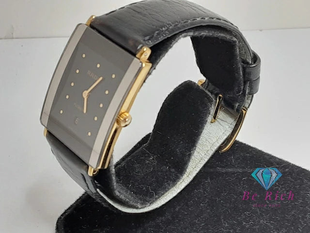 ラドー RADO フローレンス デイト 腕時計 160.3605.2N スクエア 黒 ブラック SS GP レザー ブレス アナログ クォーツ ウォッチ ボーイズ ユニセックス メンズ レディース FLORENCE 【中古】【送料無料】 bt3429