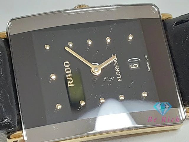 ラドー RADO フローレンス デイト 腕時計 160.3605.2N スクエア 黒 ブラック SS GP レザー ブレス アナログ クォーツ ウォッチ ボーイズ ユニセックス メンズ レディース FLORENCE 【中古】【送料無料】 bt3429