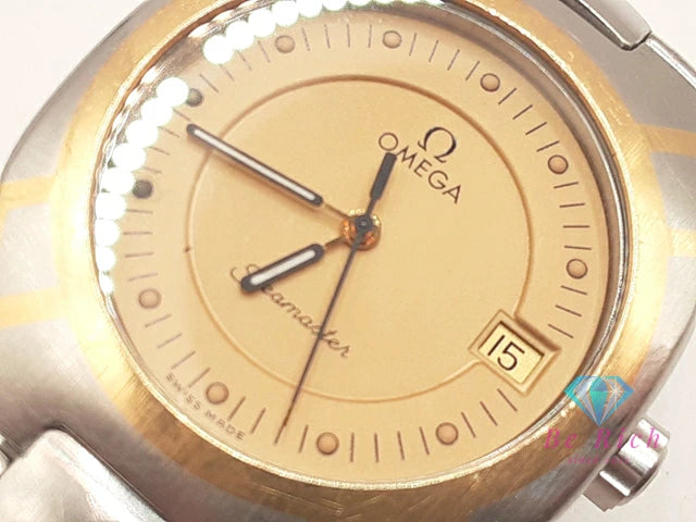 OH 済 オメガ OMEGA シーマスター ポラリス 396.1022 YG ソリッドゴールド ベゼル メンズ 腕時計 デイト ゴールド シルバー SS ブレス アナログ クオーツ QZ ウォッチ SEAMASTER Polaris  【中古】【送料無料】  bt3434