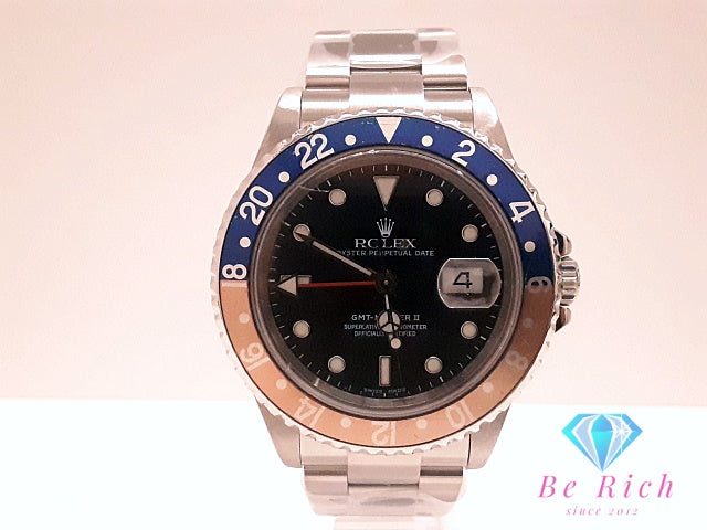 OH 外装仕上げ 済 ロレックス ROLEX GMT マスター II Y番 16170 ペプシ 自動巻き メンズ 腕時計 デイト 黒 ブラック シルバー SS ブレス オートマ AT アナログ ウォッチ MASTER 2  【中古】【送料無料】 bt3458