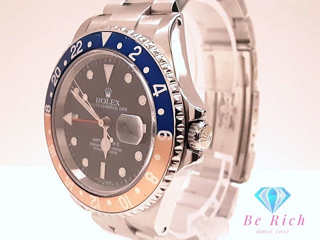 OH 外装仕上げ 済 ロレックス ROLEX GMT マスター II Y番 16170 ペプシ 自動巻き メンズ 腕時計 デイト 黒 ブラック シルバー SS ブレス オートマ AT アナログ ウォッチ MASTER 2  【中古】【送料無料】 bt3458