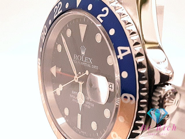 OH 外装仕上げ 済 ロレックス ROLEX GMT マスター II Y番 16170 ペプシ 自動巻き メンズ 腕時計 デイト 黒 ブラック シルバー SS ブレス オートマ AT アナログ ウォッチ MASTER 2  【中古】【送料無料】 bt3458