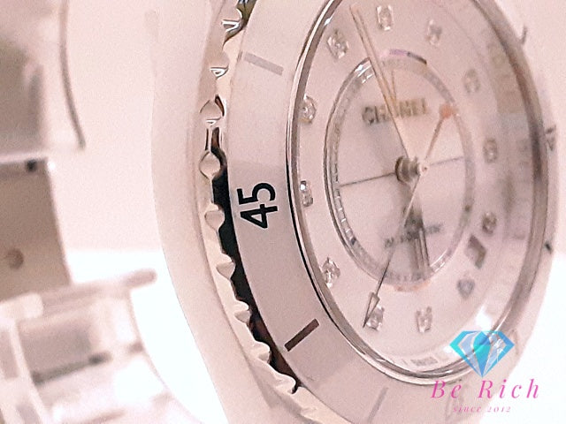 OH 外装仕上済 シャネル CHANEL J12 H5705 セラミック デイト 自動巻き メンズ 腕時計 ホワイト 白 ブレス アナログ オートマ AT ウォッチ 【中古】【送料無料】 bt3513