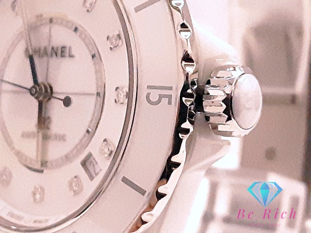OH 外装仕上済 シャネル CHANEL J12 H5705 セラミック デイト 自動巻き メンズ 腕時計 ホワイト 白 ブレス アナログ オートマ AT ウォッチ 【中古】【送料無料】 bt3513