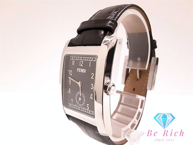 フェンディ FENDI オロロジ メンズ 腕時計 004-7000G-969 スモセコ スクエア 黒 ブラック SS レザー ブレス アナログ クォーツ QZ ウォッチ  【中古】【送料無料】 bt3516