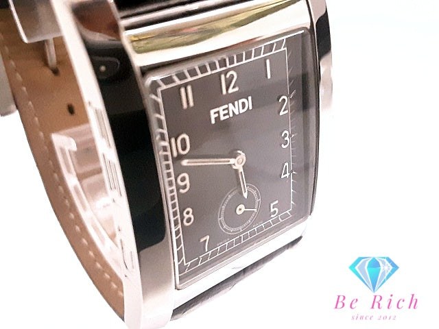 フェンディ FENDI オロロジ メンズ 腕時計 004-7000G-969 スモセコ スクエア 黒 ブラック SS レザー ブレス アナログ クォーツ QZ ウォッチ  【中古】【送料無料】 bt3516