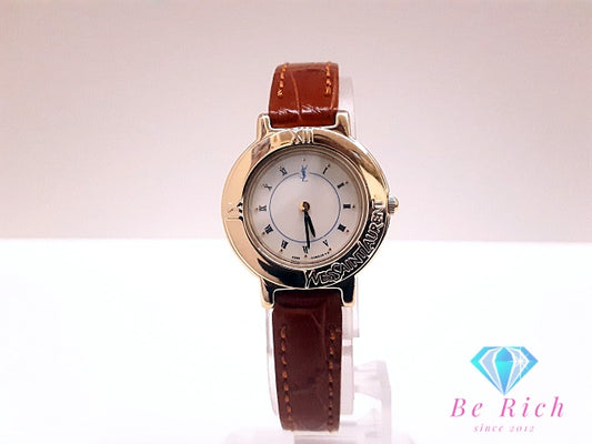 イヴ サンローラン YVES SAINT LAURENT レディース 腕時計 2200-229789Y 白 青 ホワイト ブルー 黒 ブラック SS レザー ブレス YSL ロゴ アナログ クォーツ QZ ウォッチ 【中古】【送料無料】 bt3519