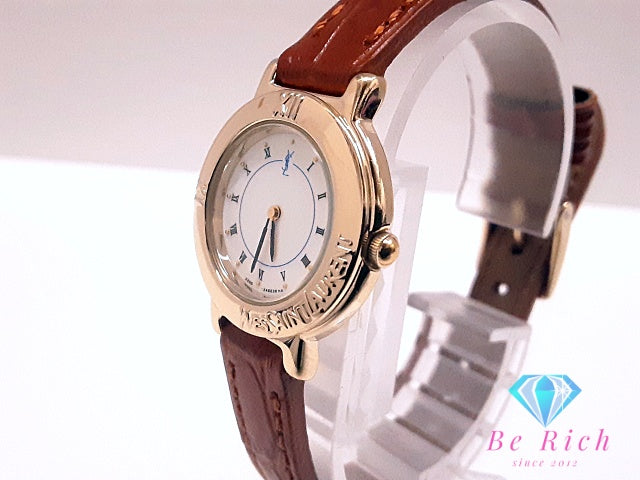 イヴ サンローラン YVES SAINT LAURENT レディース 腕時計 2200-229789Y 白 青 ホワイト ブルー 黒 ブラック SS レザー ブレス YSL ロゴ アナログ クォーツ QZ ウォッチ 【中古】【送料無料】 bt3519
