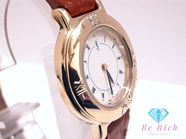 イヴ サンローラン YVES SAINT LAURENT レディース 腕時計 2200-229789Y 白 青 ホワイト ブルー 黒 ブラック SS レザー ブレス YSL ロゴ アナログ クォーツ QZ ウォッチ 【中古】【送料無料】 bt3519