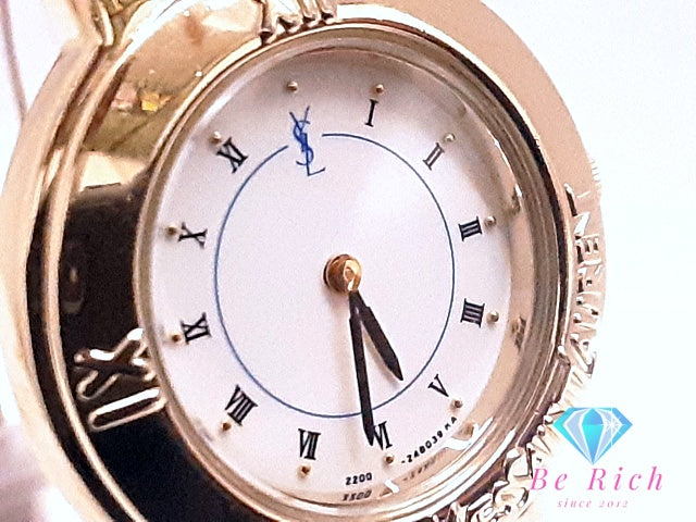 イヴ サンローラン YVES SAINT LAURENT レディース 腕時計 2200-229789Y 白 青 ホワイト ブルー 黒 ブラック SS レザー ブレス YSL ロゴ アナログ クォーツ QZ ウォッチ 【中古】【送料無料】 bt3519