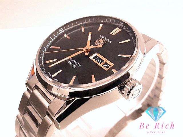 タグホイヤー TAG HEUER カレラ キャリバー5 自動巻き メンズ 腕時計 デイデイト WAR201C-1 ブラック 黒 シルバー SS ブレス ロゴ アナログ AT オートマ ウォッチ WAR201C.BA0723 CARRERA  【中古】【送料無料】 bt3521
