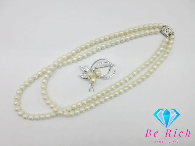 真珠 二連 フェイクパール 7 mm 珠 ネックレス ピン ブローチ セット シルバー SILVER SV 宝石 ジュエリー アクセサリー パーティ フォーマル 【中古】【送料無料】dgs2732