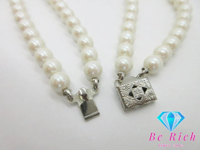 真珠 二連 フェイクパール 7 mm 珠 ネックレス ピン ブローチ セット シルバー SILVER SV 宝石 ジュエリー アクセサリー パーティ フォーマル 【中古】【送料無料】dgs2732