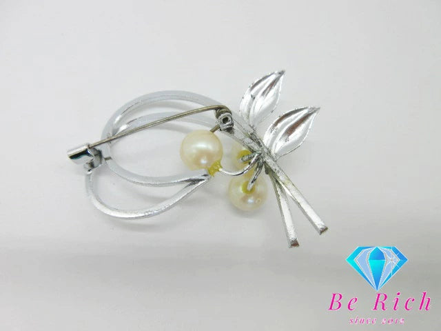真珠 二連 フェイクパール 7 mm 珠 ネックレス ピン ブローチ セット シルバー SILVER SV 宝石 ジュエリー アクセサリー パーティ フォーマル 【中古】【送料無料】dgs2732