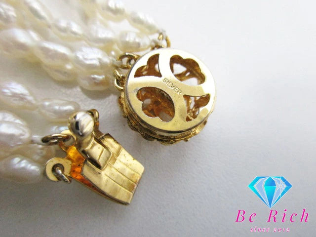 淡水 パール 真珠 3mm - 5mm 珠 5連 デザイン ロング ネックレス ペンダント シルバー カラーストーン ジュエリー アクセサリー パーティ フォーマル 【中古】【送料無料】dgs3496