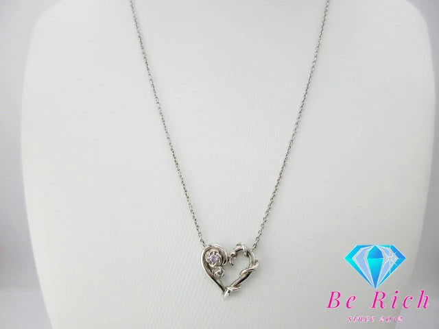 SV 925 キュービック ジルコニア 付 薔薇 バラ ハート デザイン ネックレス ペンダント シルバー ジュエリー アクセサリー  【中古】【送料無料】dgs3579