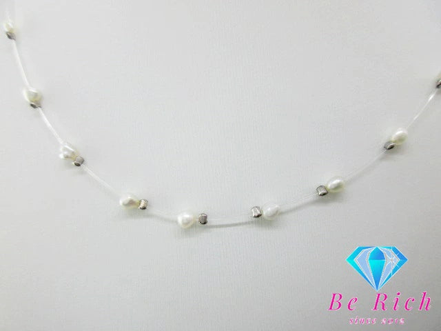 淡水 パール 真珠 3 - 4 mm 珠 デザイン ステーション ネックレス ペンダント ナイロン シルバー SILVER 925 ジュエリー アクセサリー 【中古】【送料無料】dgs3782
