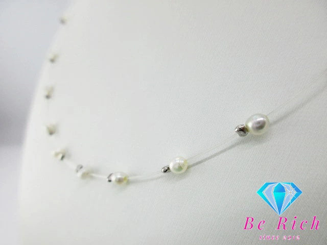 淡水 パール 真珠 3 - 4 mm 珠 デザイン ステーション ネックレス ペンダント ナイロン シルバー SILVER 925 ジュエリー アクセサリー 【中古】【送料無料】dgs3782